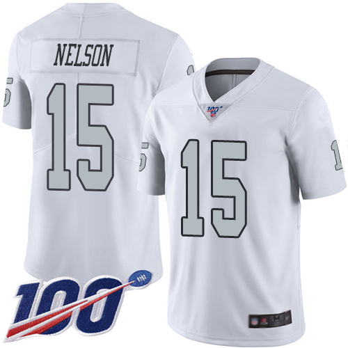 Men Oakland Raiders Limited White J J Nelson Jersey NFL Football 15 100th Season Rush Vapor Jersey